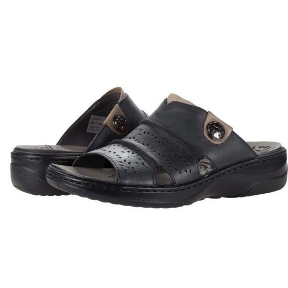 Propet Gertie Perforated Slide Black‎ Leather Women's 10.5 X (2E) Extra Wide NEW - Picture 1 of 8